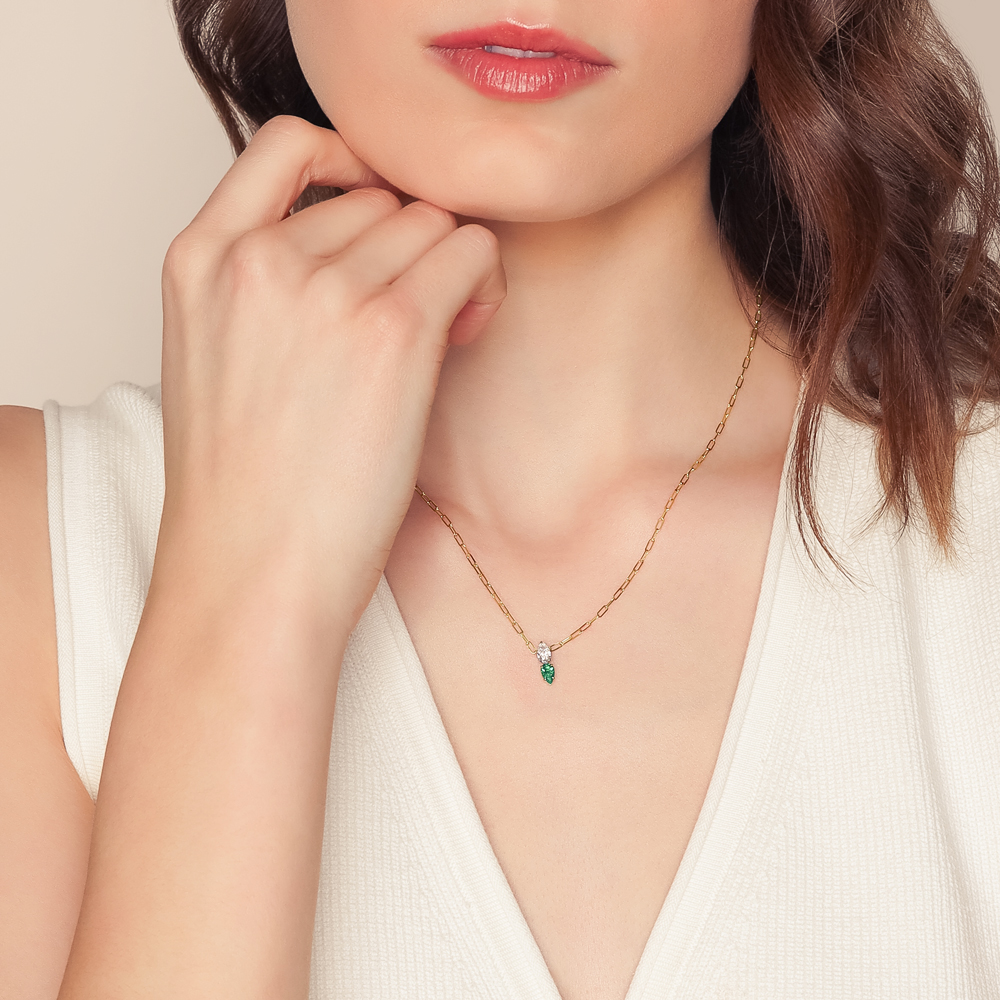Phillips House One of One Pear Shape Emerald & Diamond Duo Necklace in Yellow Gold