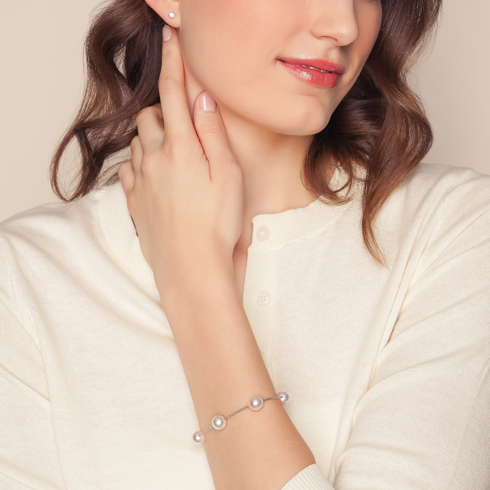 Mikimoto Akoya Cultured Pearl Station Bracelet in White Gold, 7.25