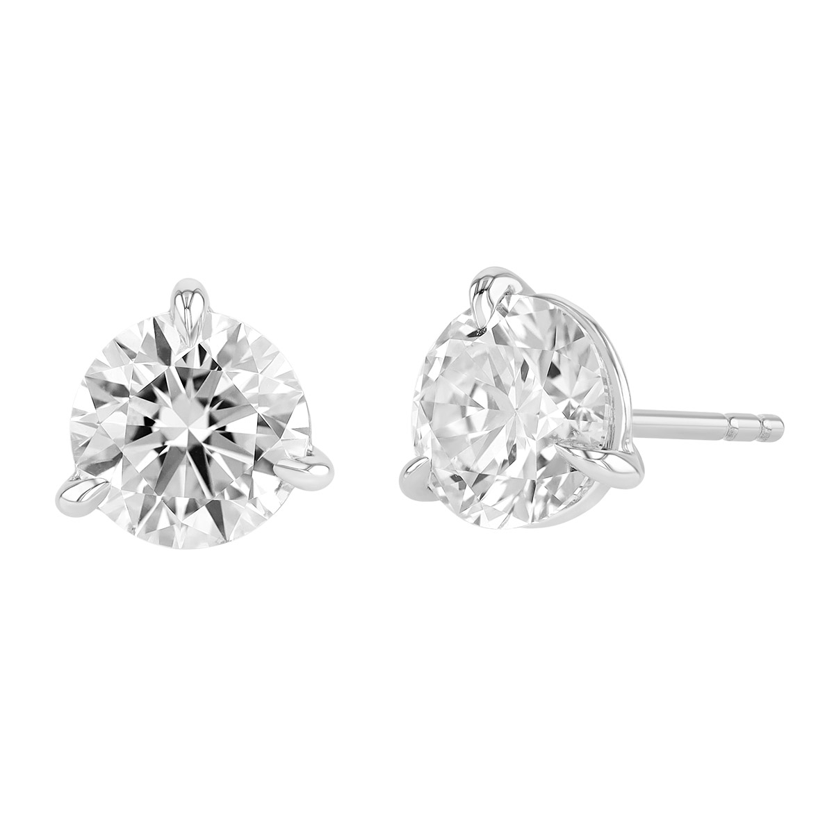Kwiat Round Diamond Stud Earrings in Platinum, I/SI2, 3.01 cttw
