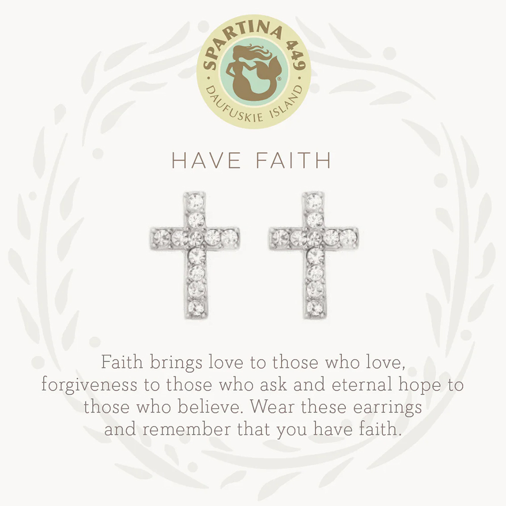 Spartina 449 Sea La Vie Have Faith / Cross Silver Stud Earrings