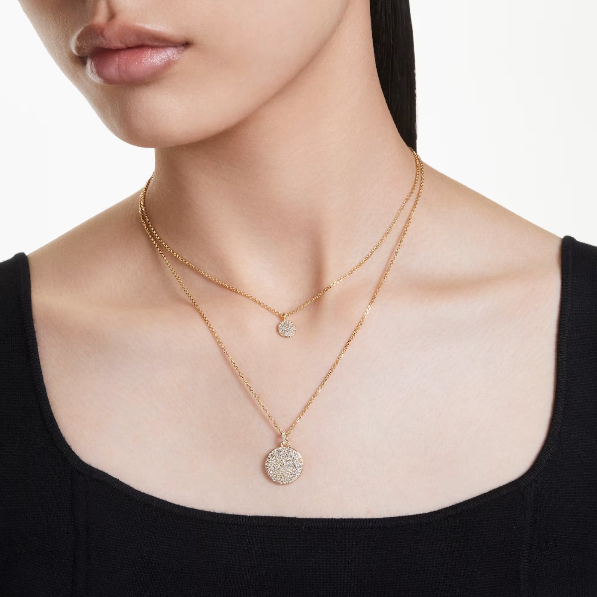 Swarovski Meteora Layered Pendant Necklace, White and Gold Tone Plated