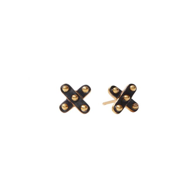 Julie Vos SoHo Demi X Stud Earrings, Yellow Gold Plated