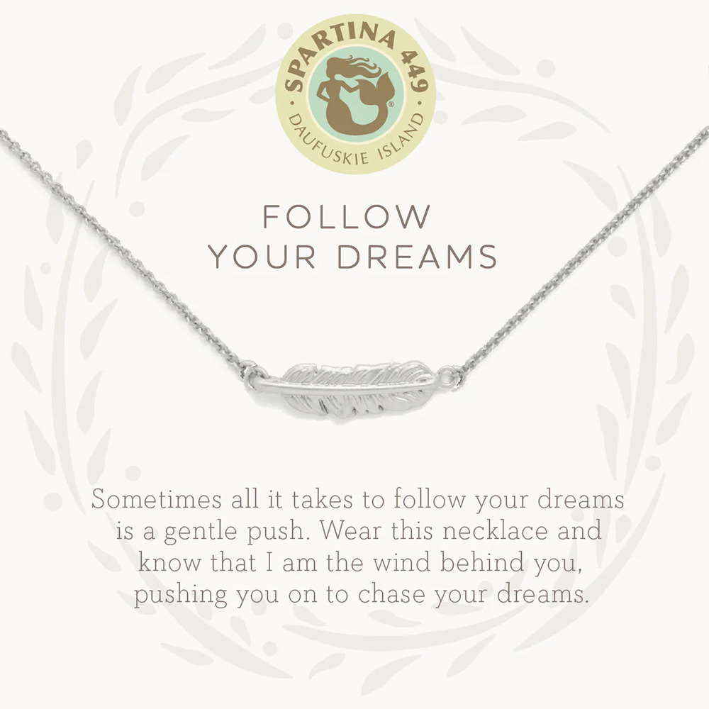 Spartina 449 Sea La Vie Follow Your Dreams / Feather Silver Necklace, 18
