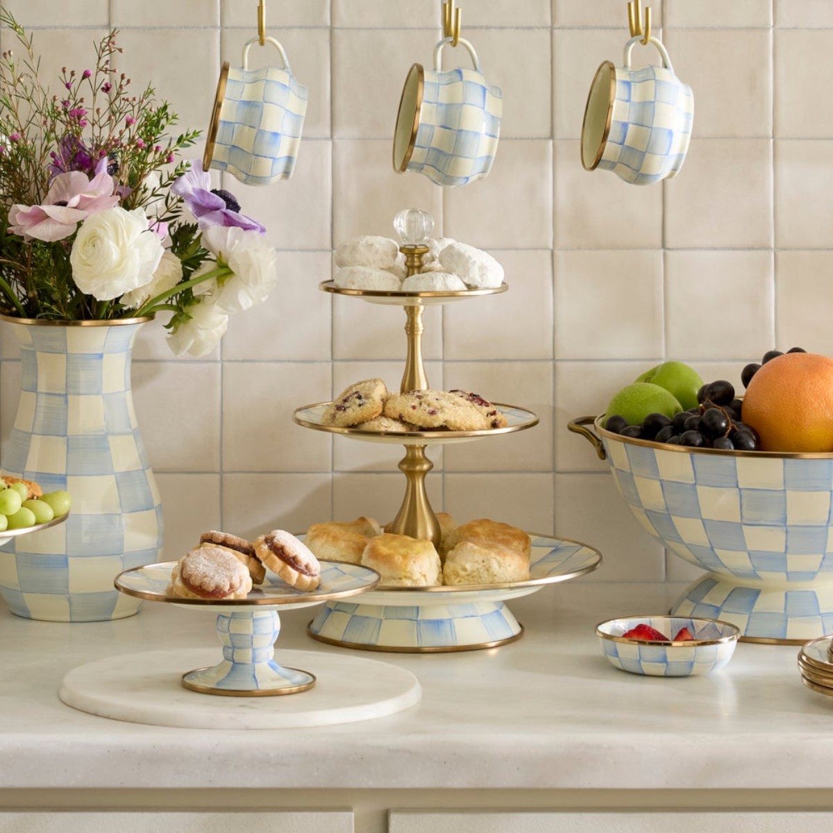 MacKenzie-Childs Three Tier Sweet Stand, Sky Check