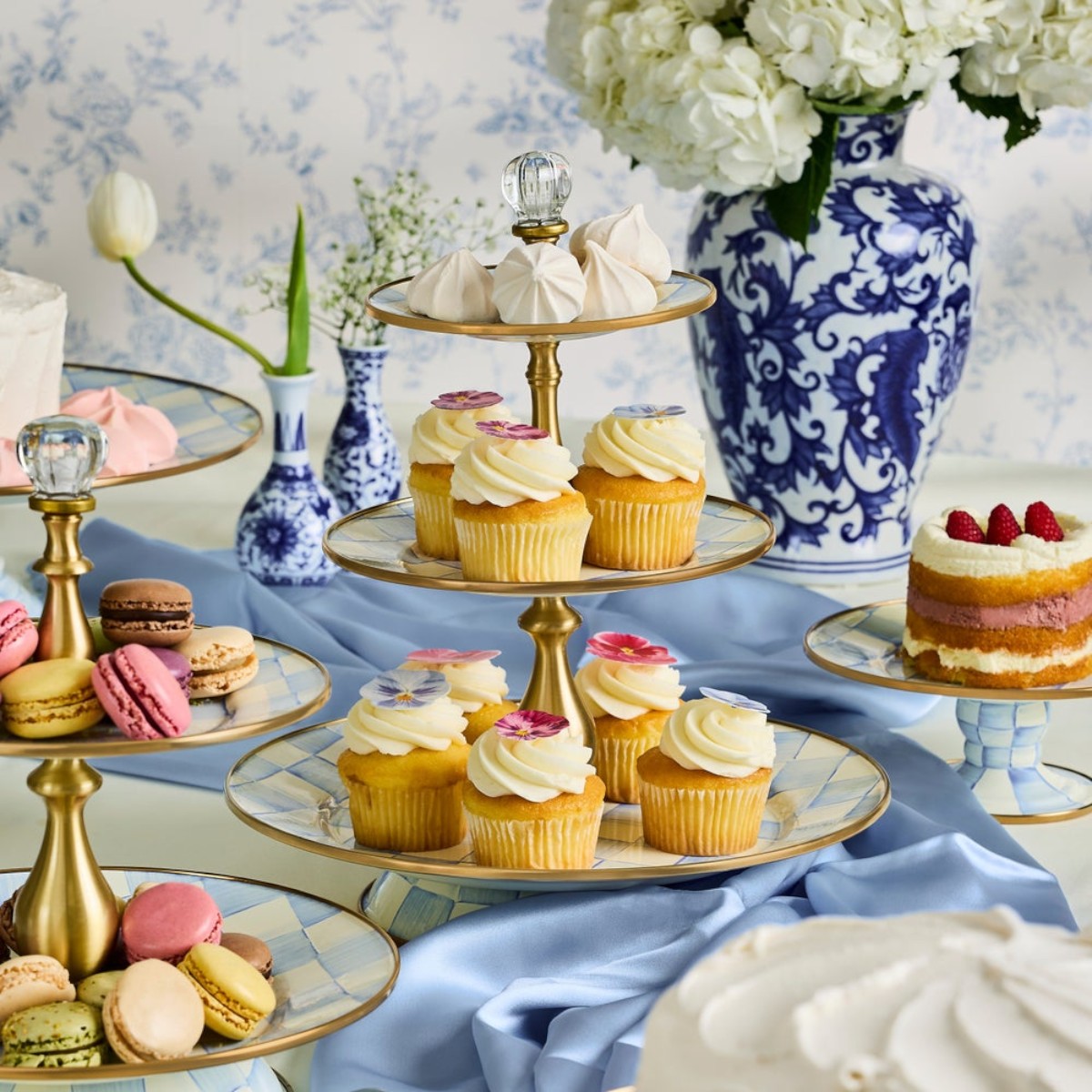 MacKenzie-Childs Three Tier Sweet Stand, Sky Check