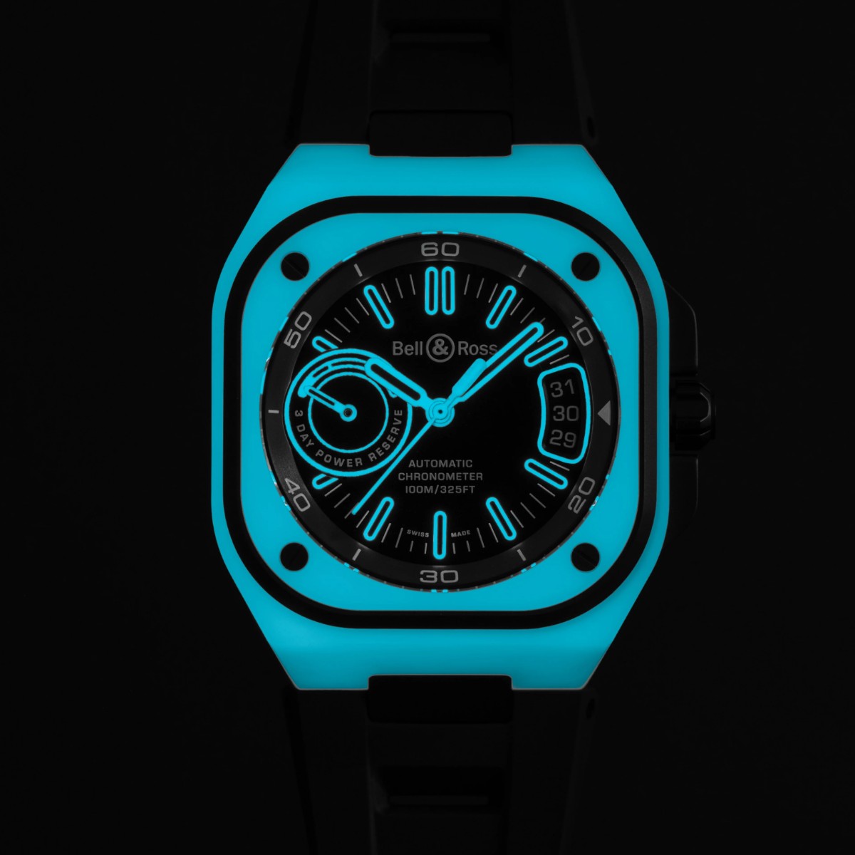 Bell & Ross BR-X5 Blue Lum 41mm Men's Watch, Matte Black Dial