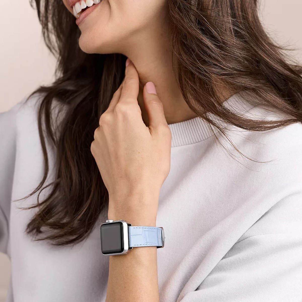 Michele Leather Band for Apple Watch, Pastel Blue