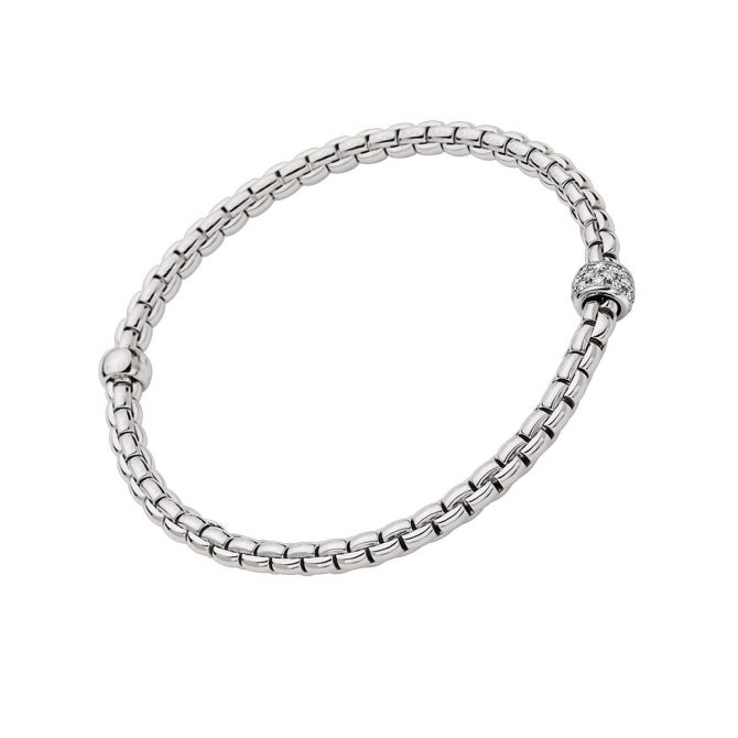 FOPE Eka Flex'It White Gold Bracelet with Diamond Pavé Rondel, 5.91"