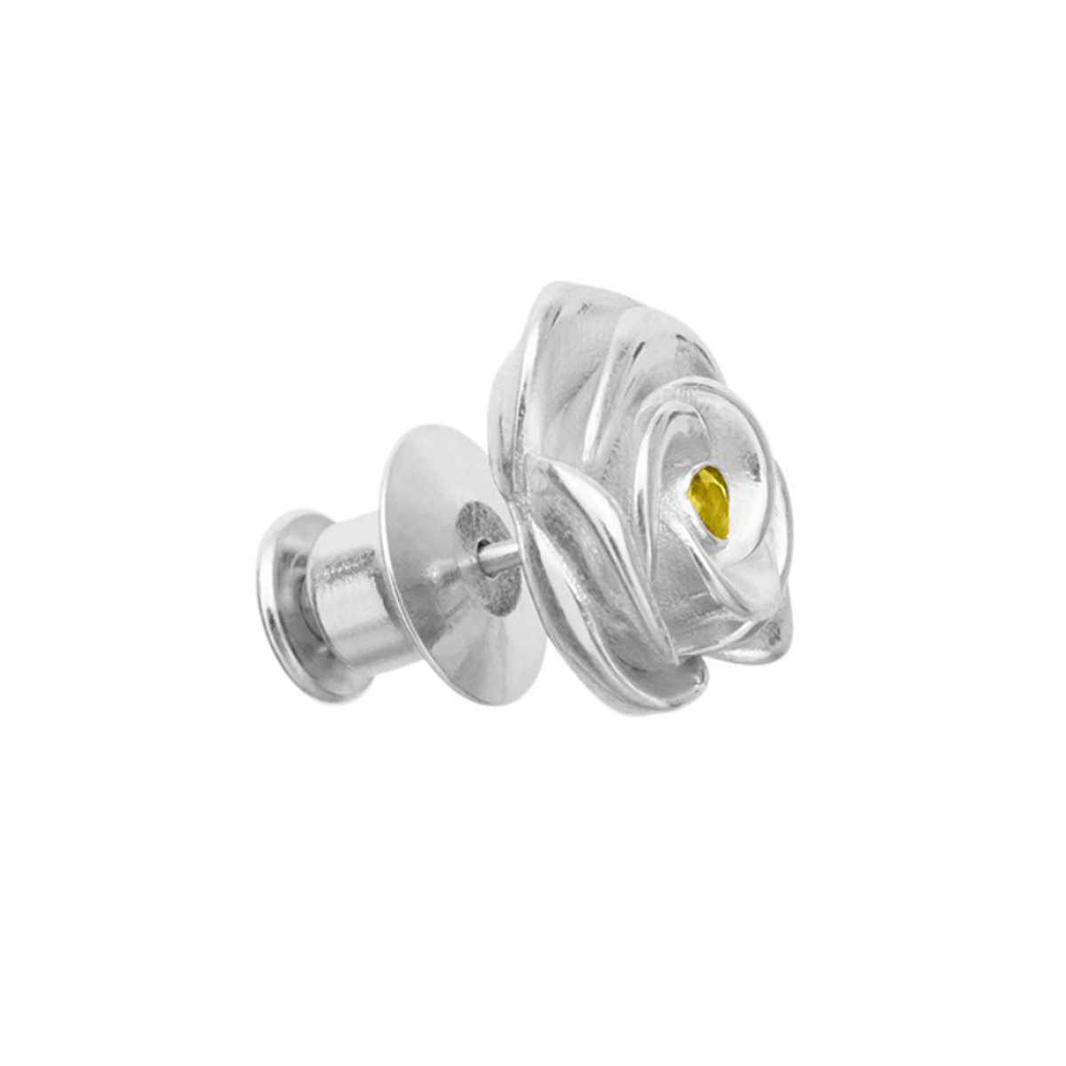 Marco Dal Maso Yellow Sapphire Single Rose Lapel Pin in Sterling Silver