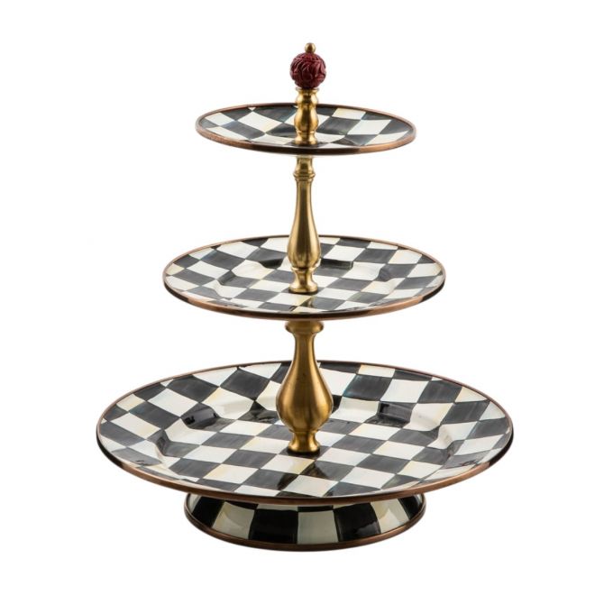 MacKenzie-Childs Courtly Check Enamel Three Tier Sweet Stand