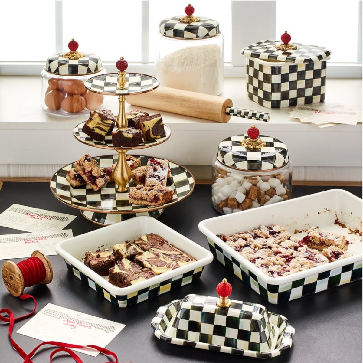 MacKenzie-Childs Courtly Check Enamel Three Tier Sweet Stand