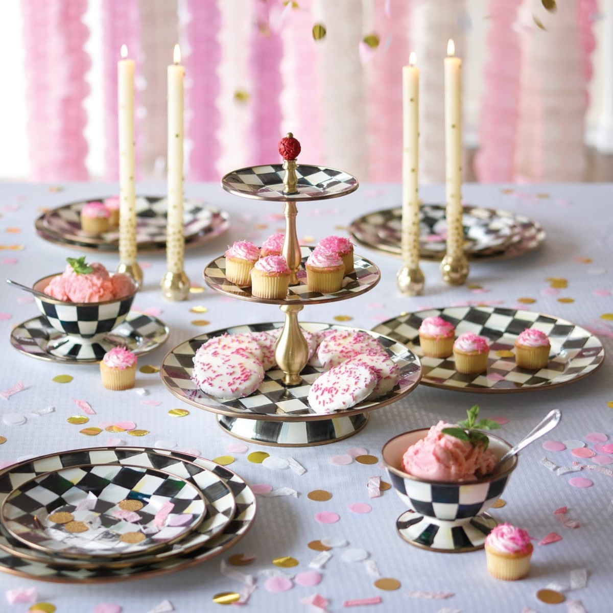 MacKenzie-Childs Courtly Check Enamel Three Tier Sweet Stand