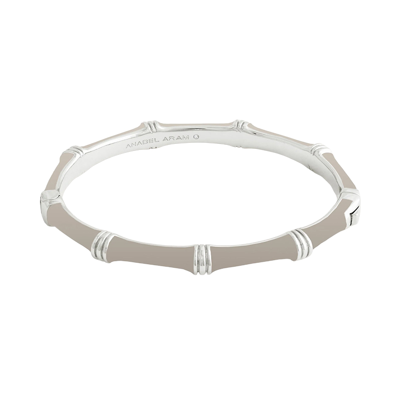 Anabel Aram Bamboo Enameled Hinged Bangle, Taupe with Silver Hardware