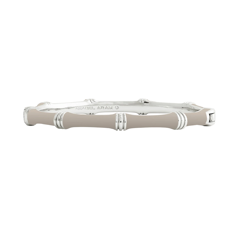 Anabel Aram Bamboo Enameled Hinged Bangle, Taupe with Silver Hardware