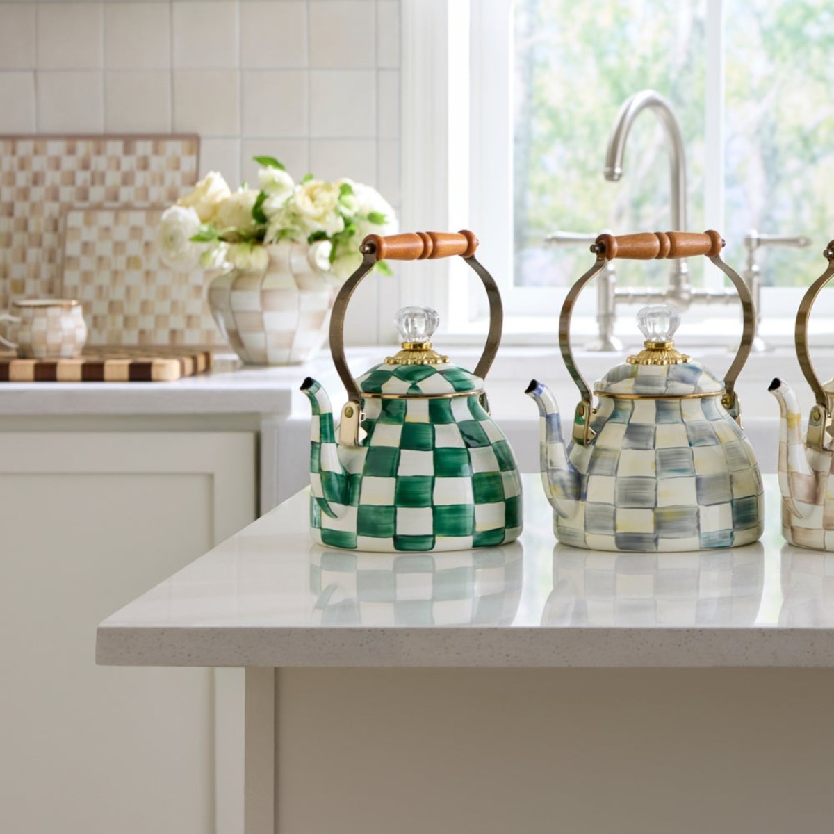 MacKenzie-Childs Emerald Check 2 Quart Tea Kettle
