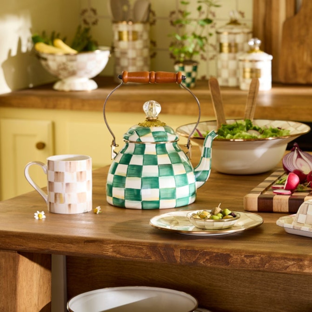 MacKenzie-Childs Emerald Check 2 Quart Tea Kettle