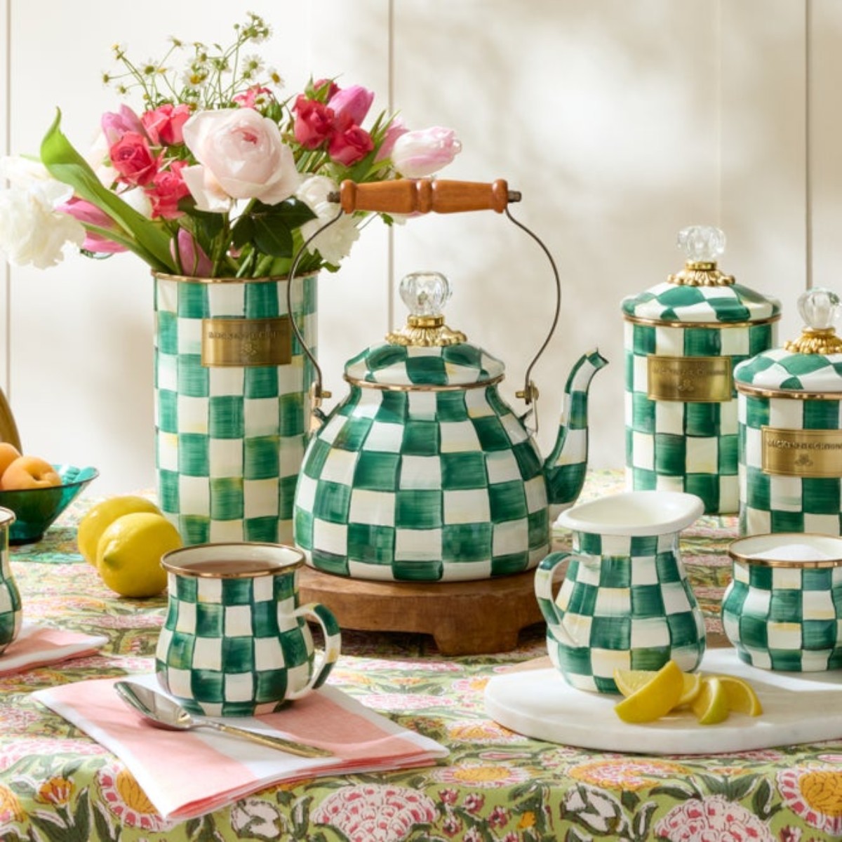 MacKenzie-Childs Emerald Check 2 Quart Tea Kettle