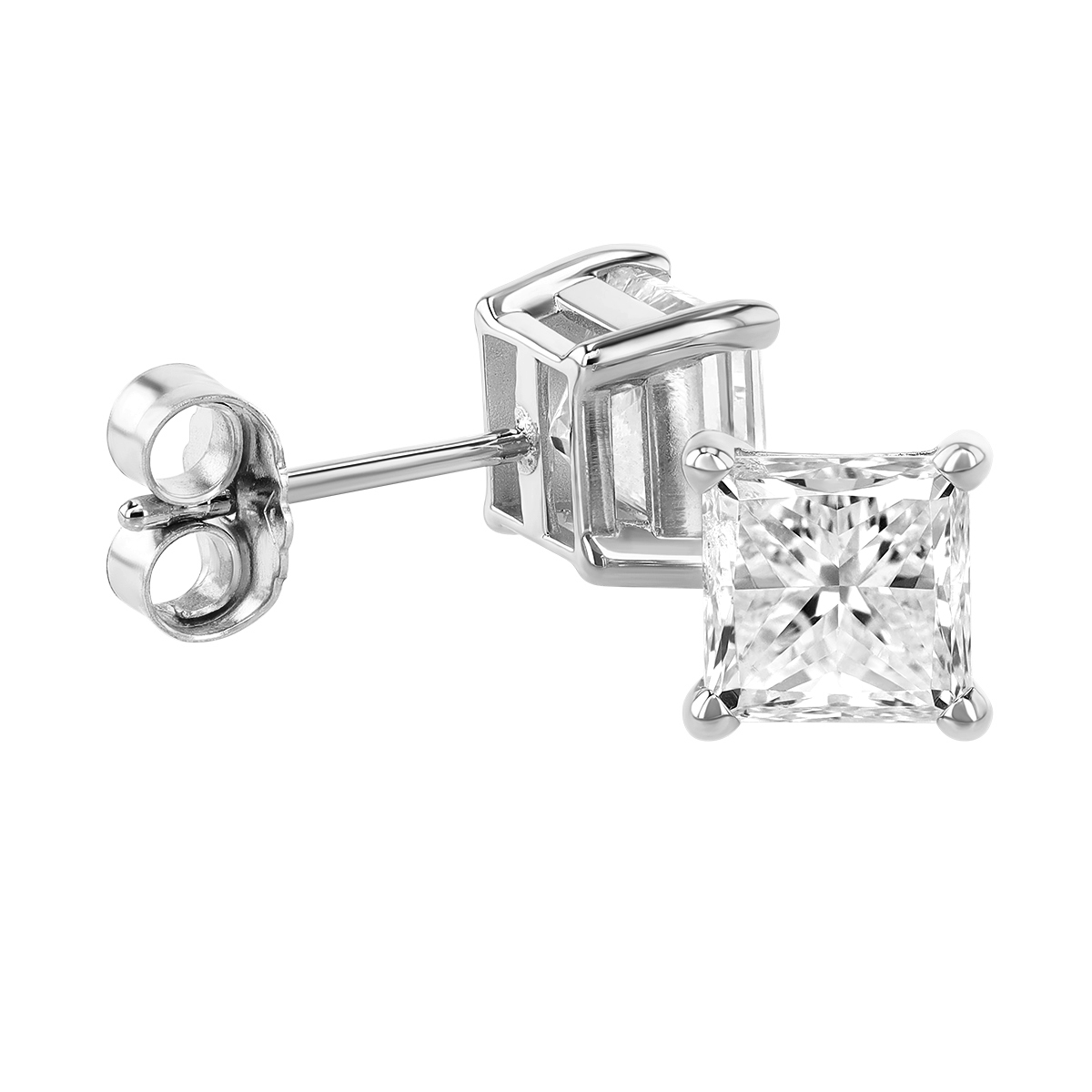 Princess Cut Diamond Stud Earrings in White Gold, IJ/SI1, 2.03 cttw