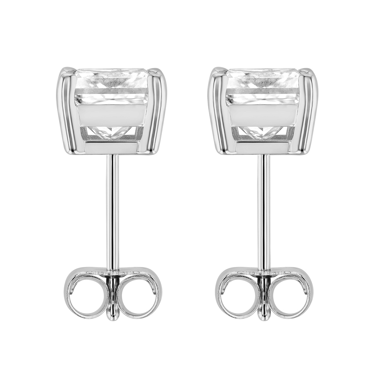 Princess Cut Diamond Stud Earrings in White Gold, IJ/SI1, 2.03 cttw