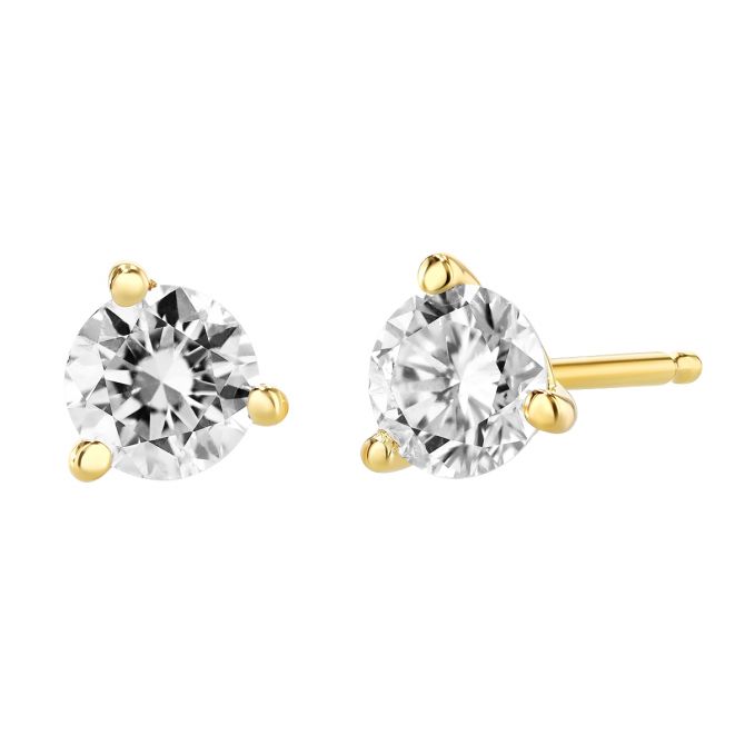 Bezel Set Round Diamond Stud Earrings in Yellow Gold, HI/SI, 0.48 cttw