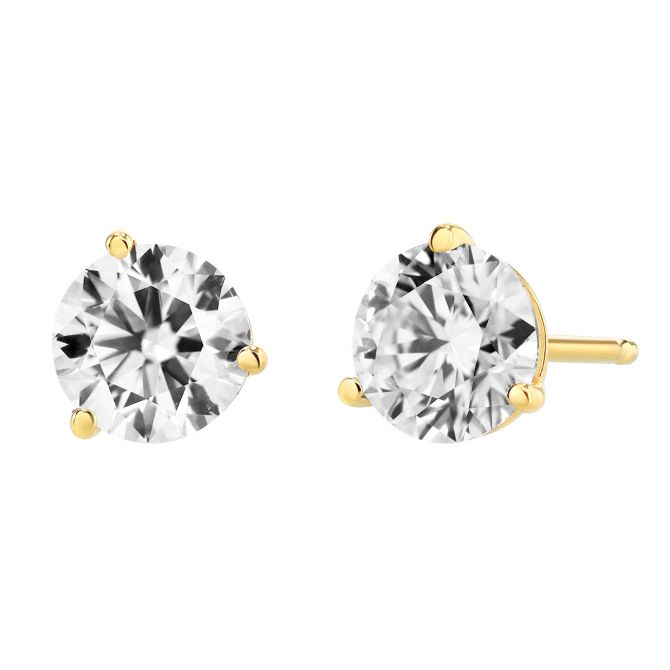 Round Diamond Stud Earrings in Yellow Gold, J/SI1, 1.00 cttw