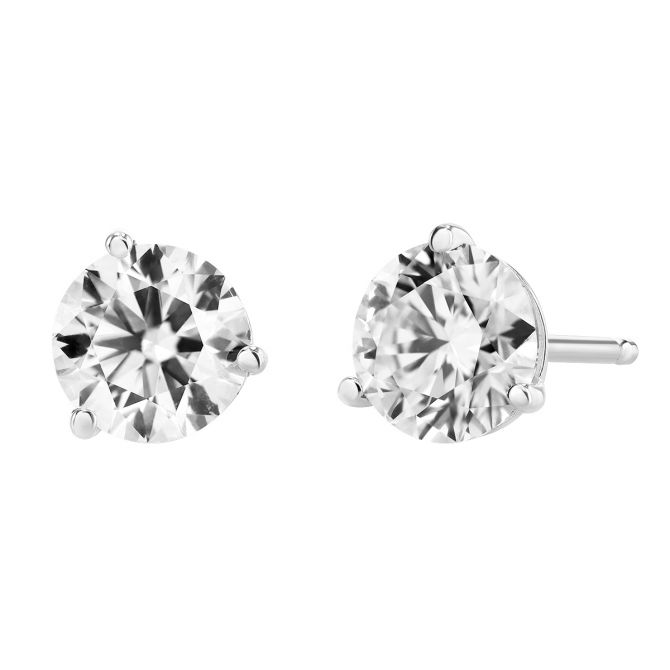 Round Diamond Stud Earrings in White Gold, H/SI, 1.07 cttw