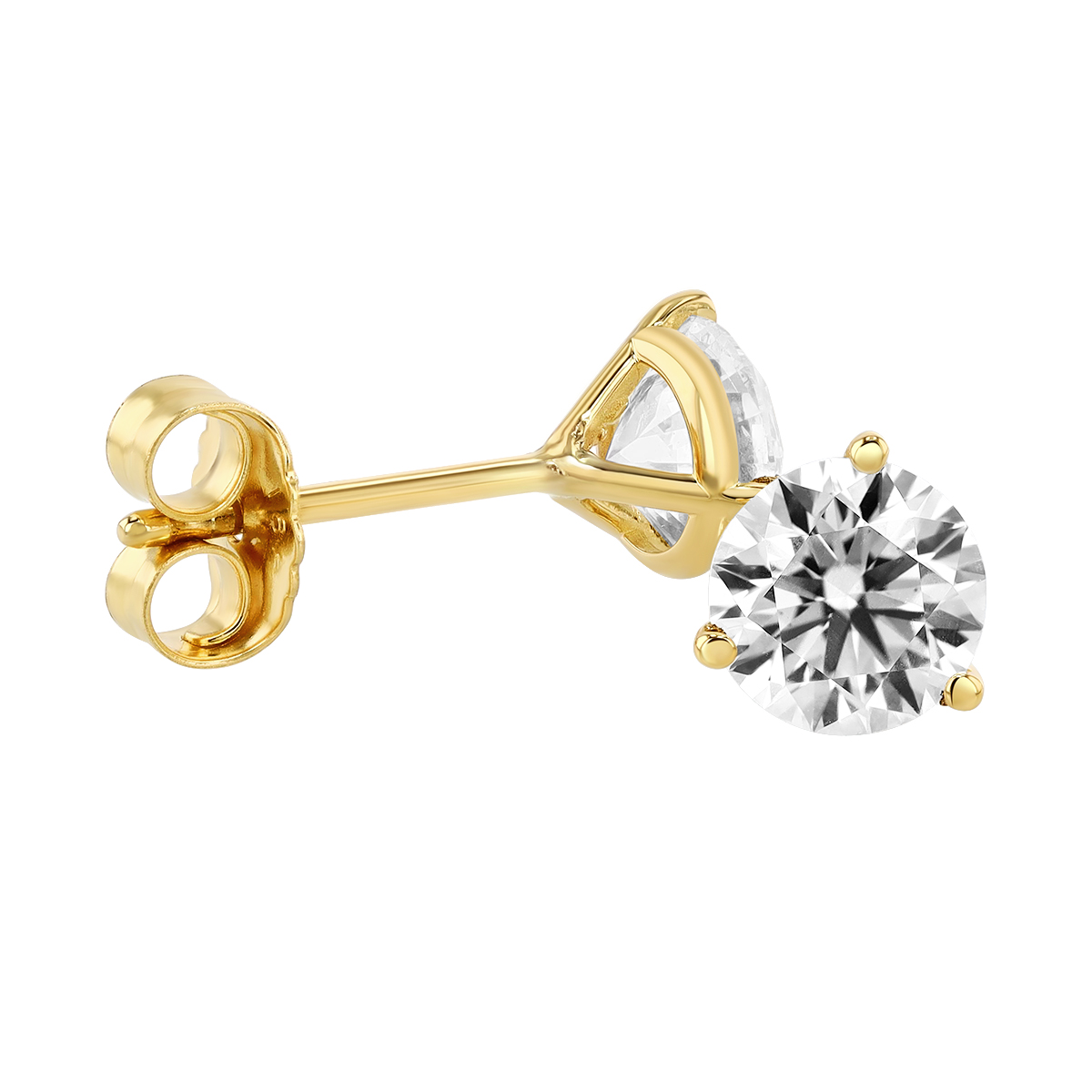 Round Diamond Stud Earrings in Yellow Gold, J/SI1, 1.00 cttw