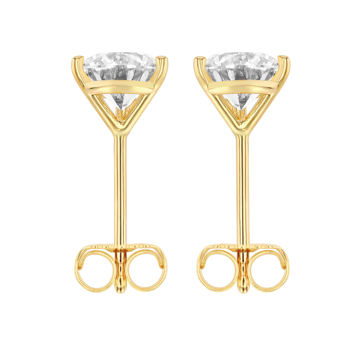 Round Diamond Stud Earrings in Yellow Gold, J/SI1, 1.00 cttw
