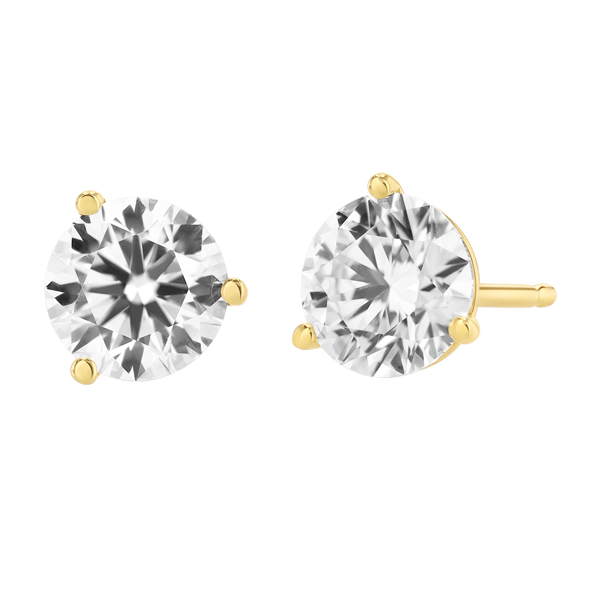 Round Diamond Stud Earrings in Yellow Gold, J/VS2, 1.41 cttw