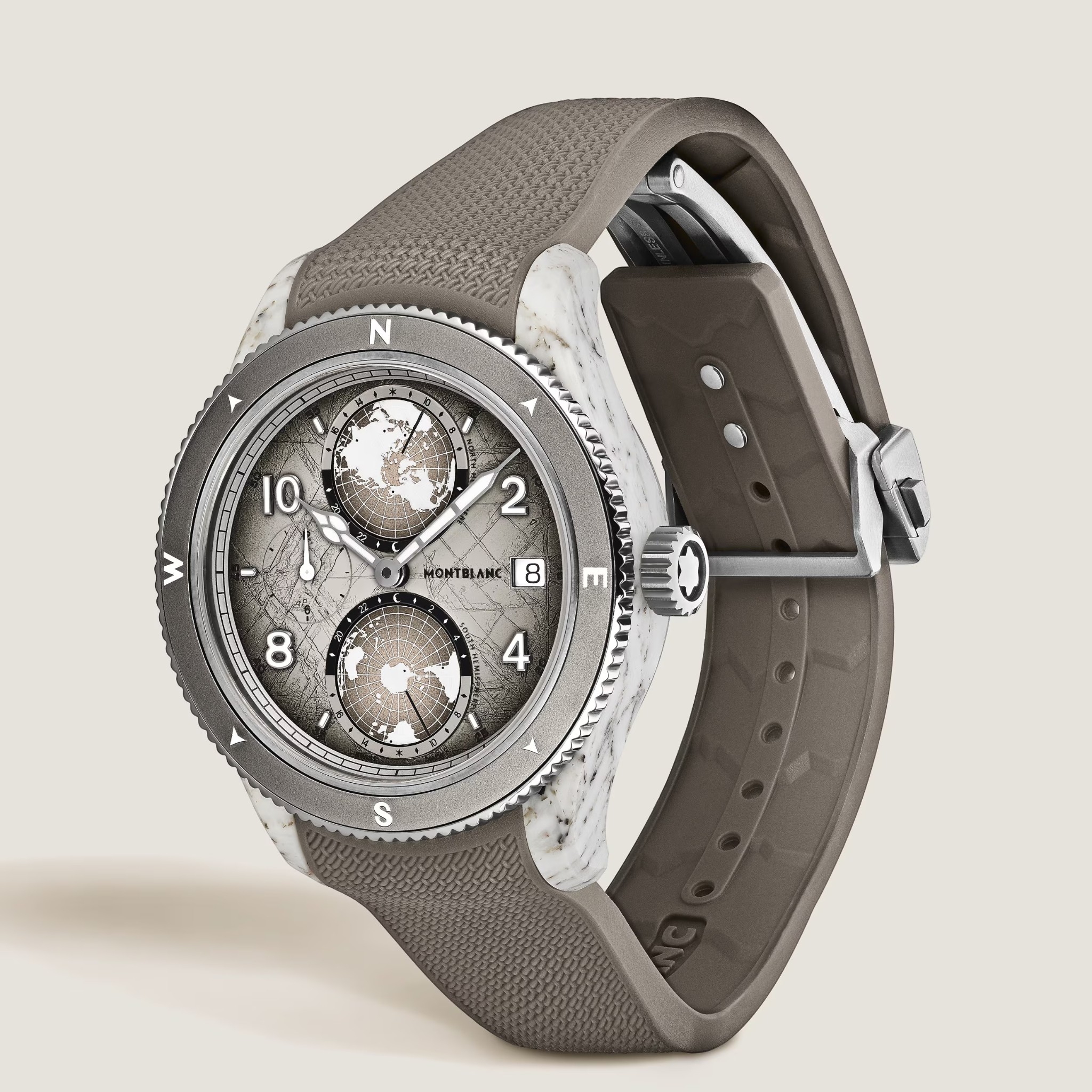 Montblanc 1858 Geosphere 0 Oxygen Mount Elbrouz Limited Edition 43.5mm Men's Watch, White and Brown 