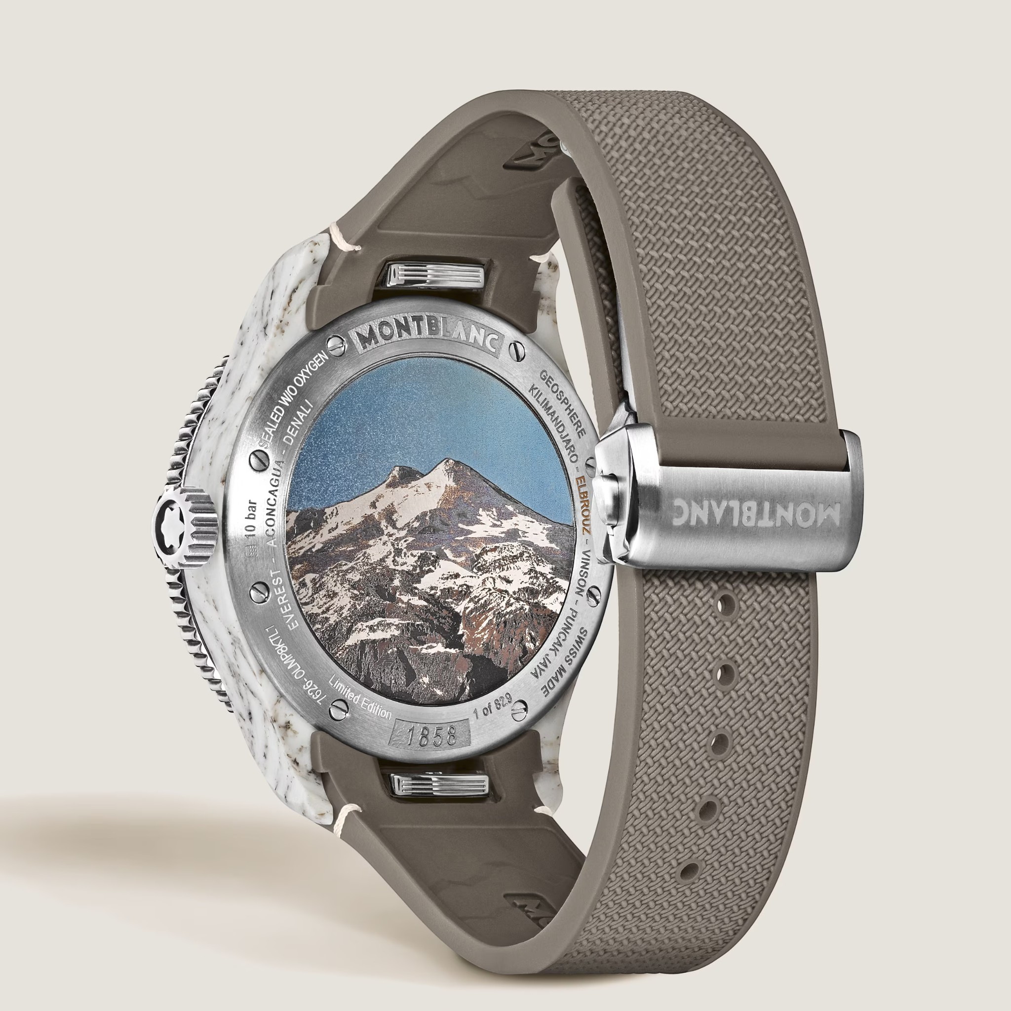 Montblanc 1858 Geosphere 0 Oxygen Mount Elbrouz Limited Edition 43.5mm Men's Watch, White and Brown 