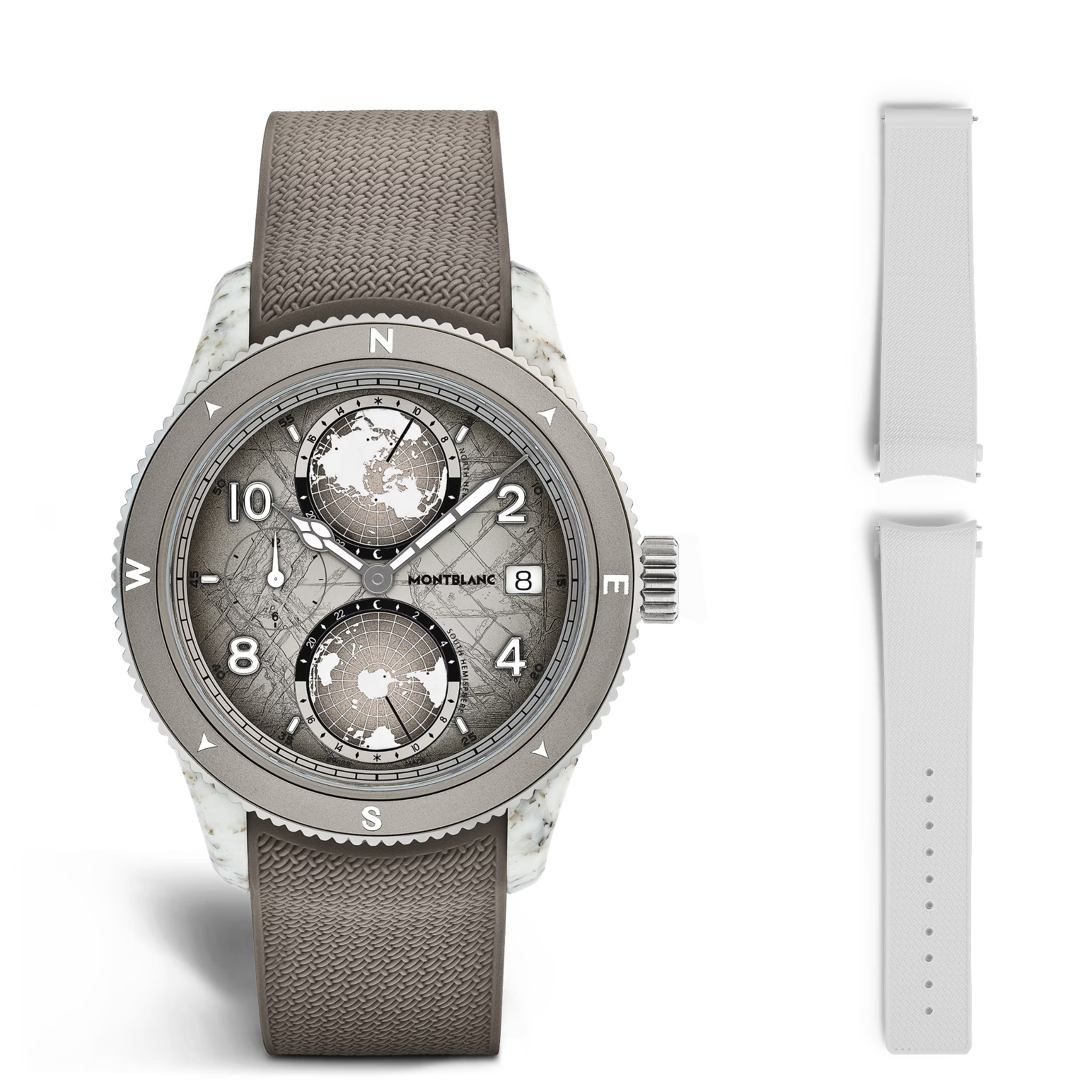 Montblanc 1858 Geosphere 0 Oxygen Mount Elbrouz Limited Edition 43.5mm Men's Watch, White and Brown 