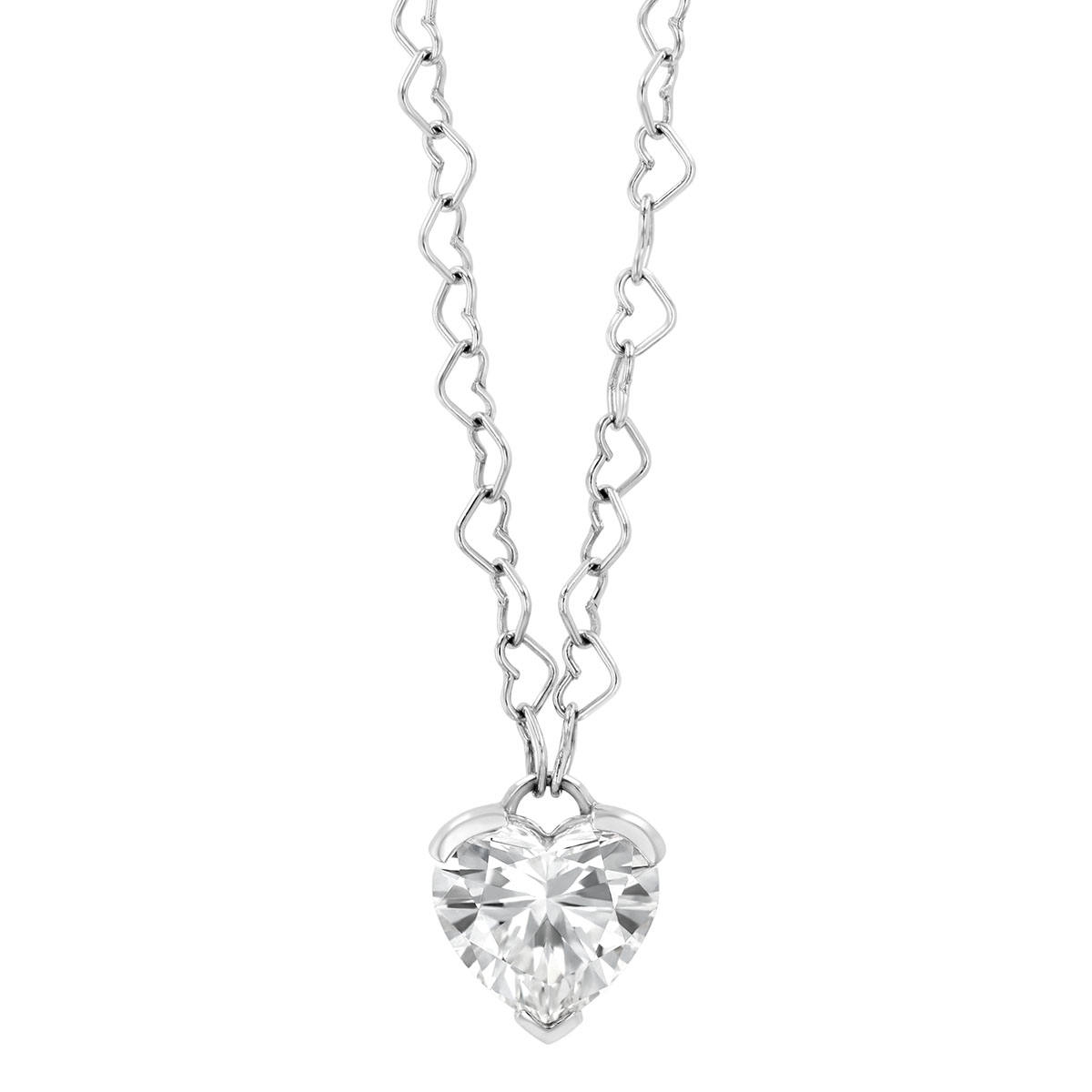 Heart Diamond Pendant & Heart Chain Necklace in White Gold, 16
