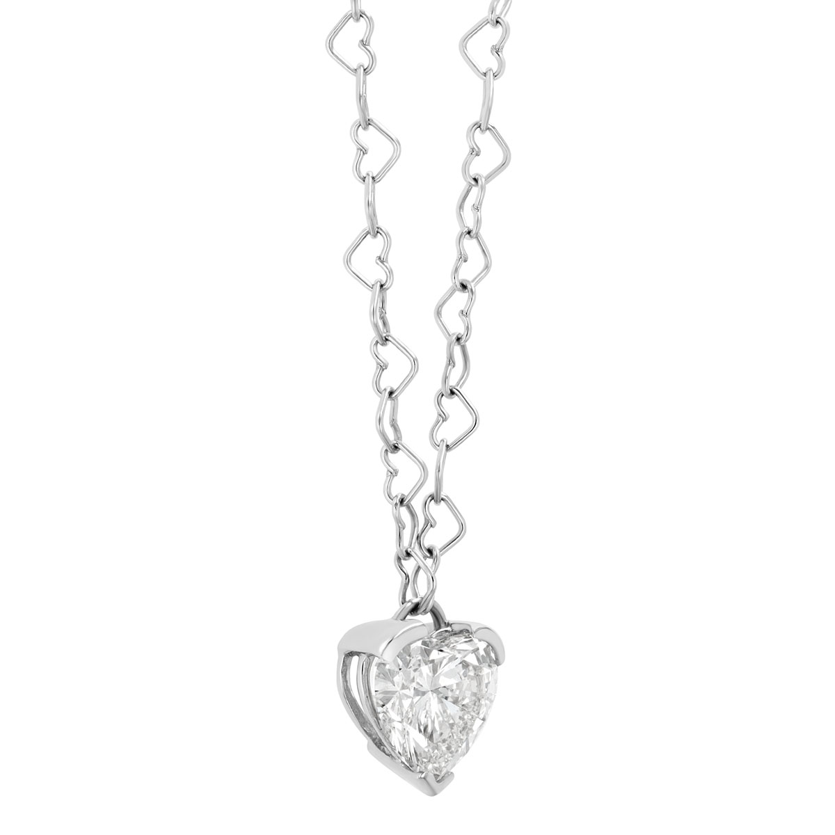 Heart Diamond Pendant & Heart Chain Necklace in White Gold, 16