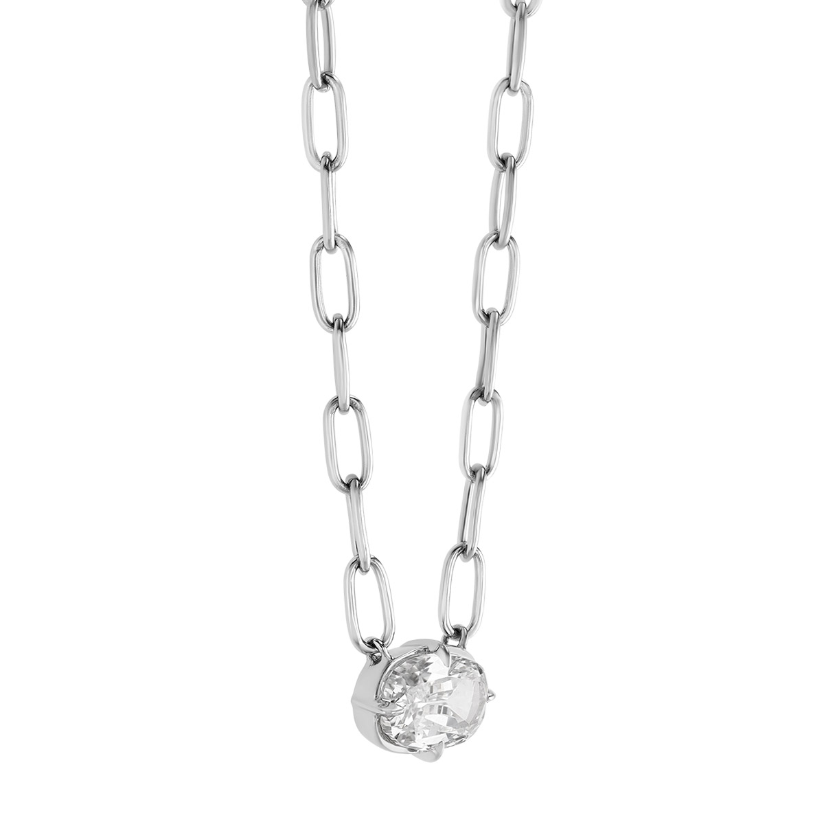 Oval Diamond Solitaire Pendant in White Gold, 16
