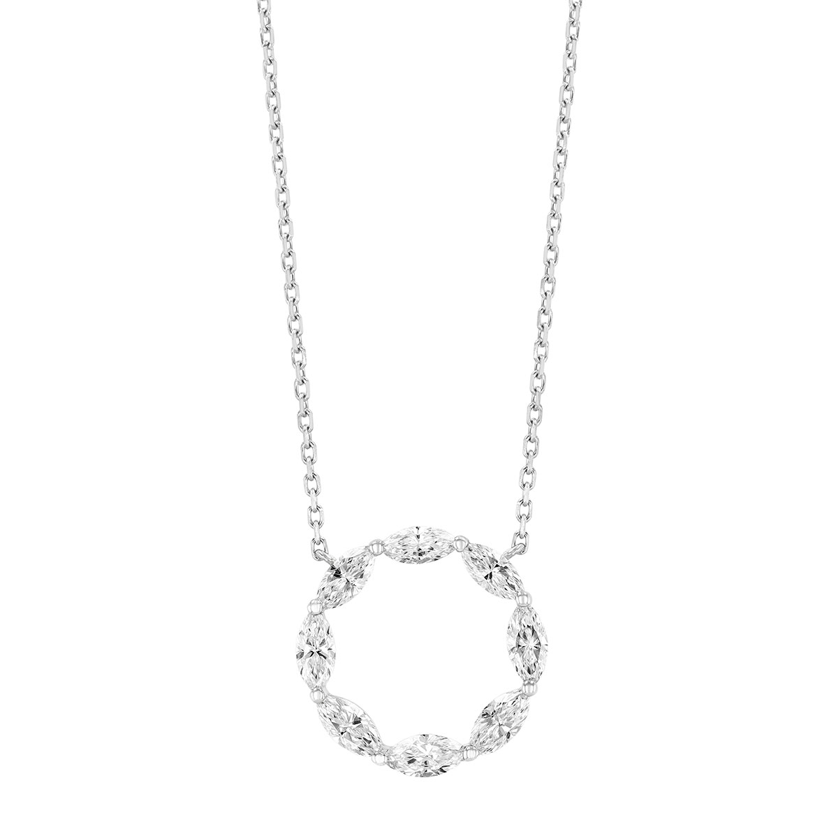Marquise Diamond Open Circle Pendant in White Gold, 18