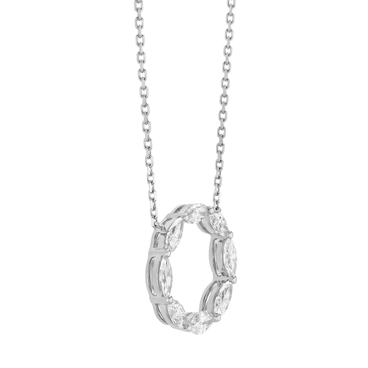 Marquise Diamond Open Circle Pendant in White Gold, 18