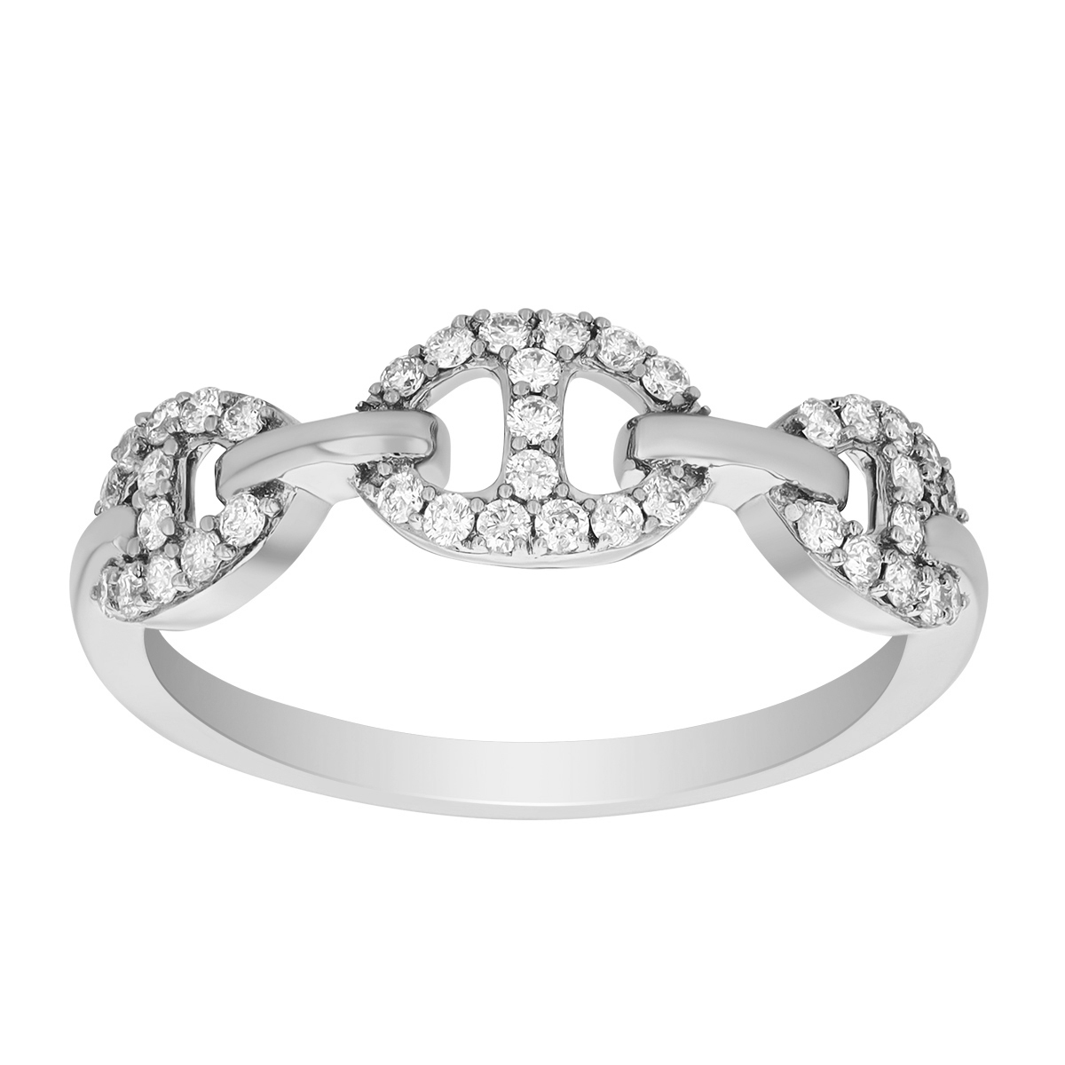 Diamond Pavé Mariner Link Trio Ring in White Gold