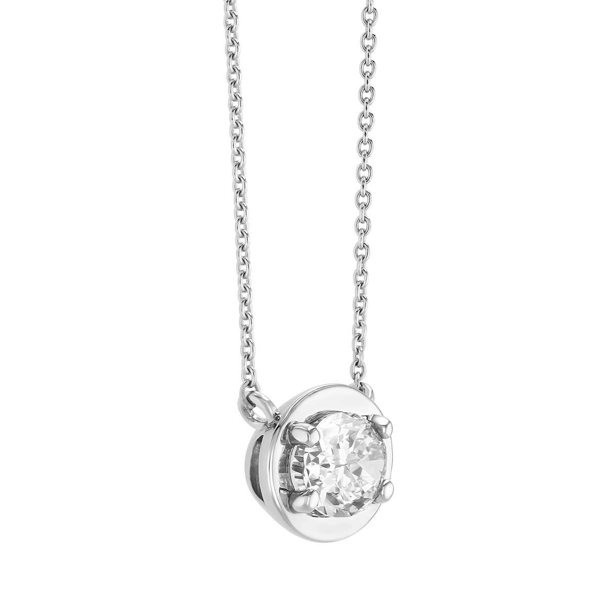 Oval Diamond Solitaire Pendant in White Gold, 16