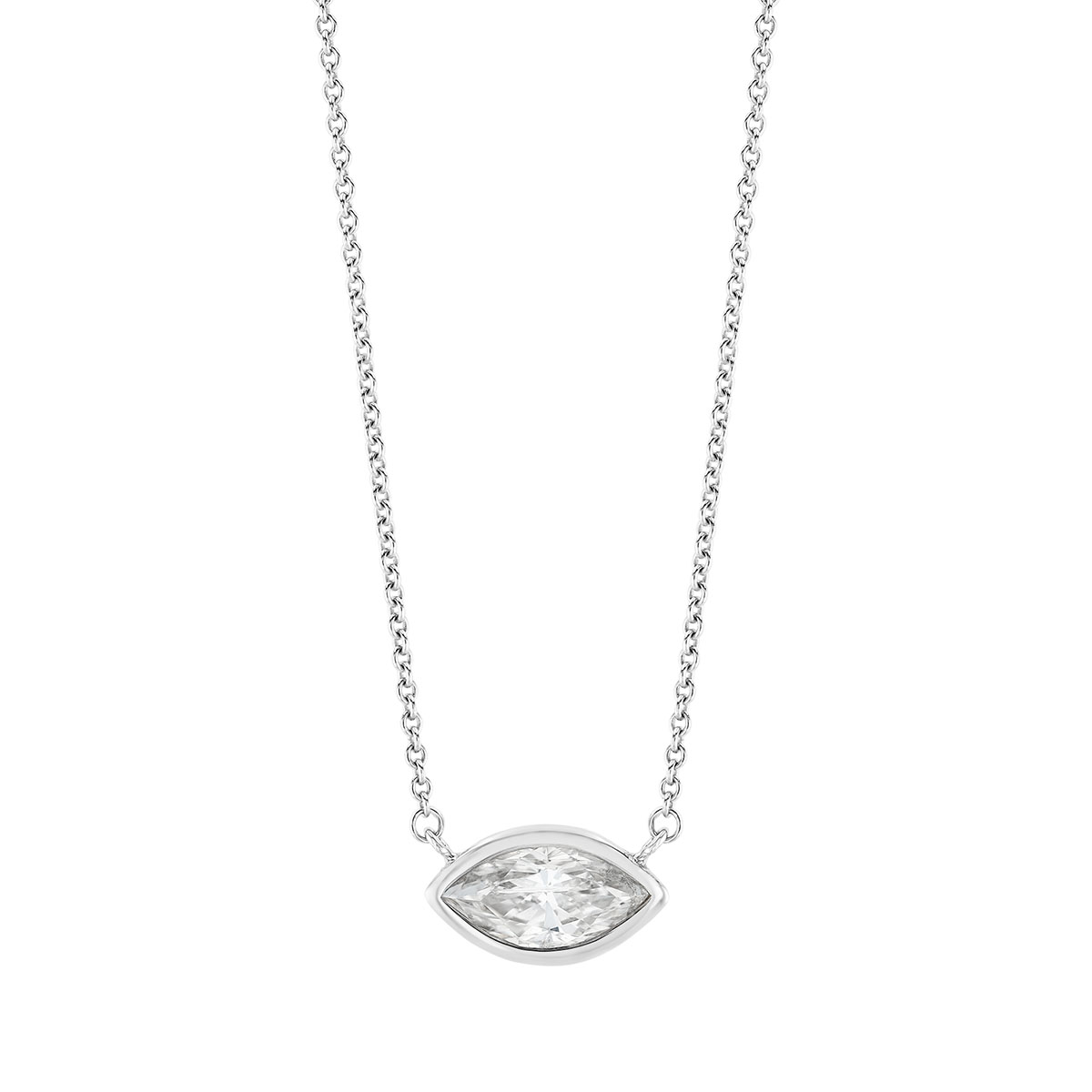 Bezel Set Marquise Diamond Solitaire Pendant in White Gold, 18