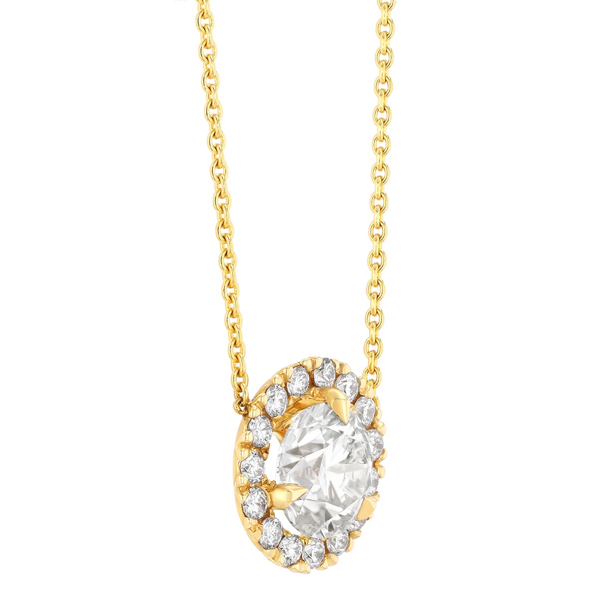 Round Diamond & Halo Pendant in Yellow Gold, 18