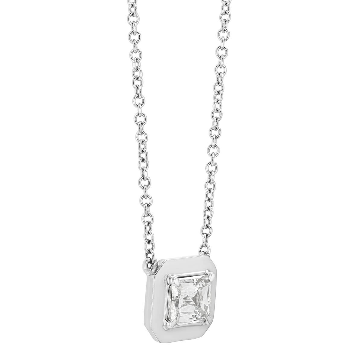 Crisscut Emerald Cut Diamond Solitaire Pendant in White Gold, 18