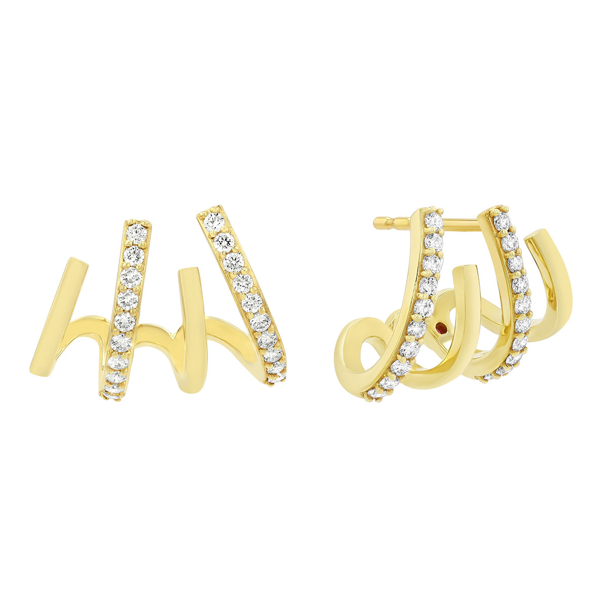Roberto Coin Diamond Cuff Hoop Earrings in Yellow Gold