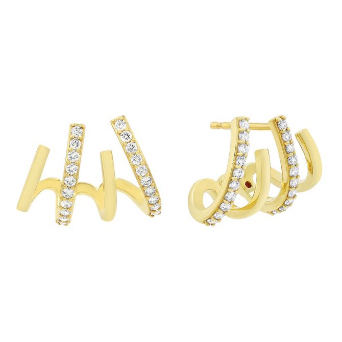 Roberto Coin Diamond Cuff Hoop Earrings in Yellow Gold