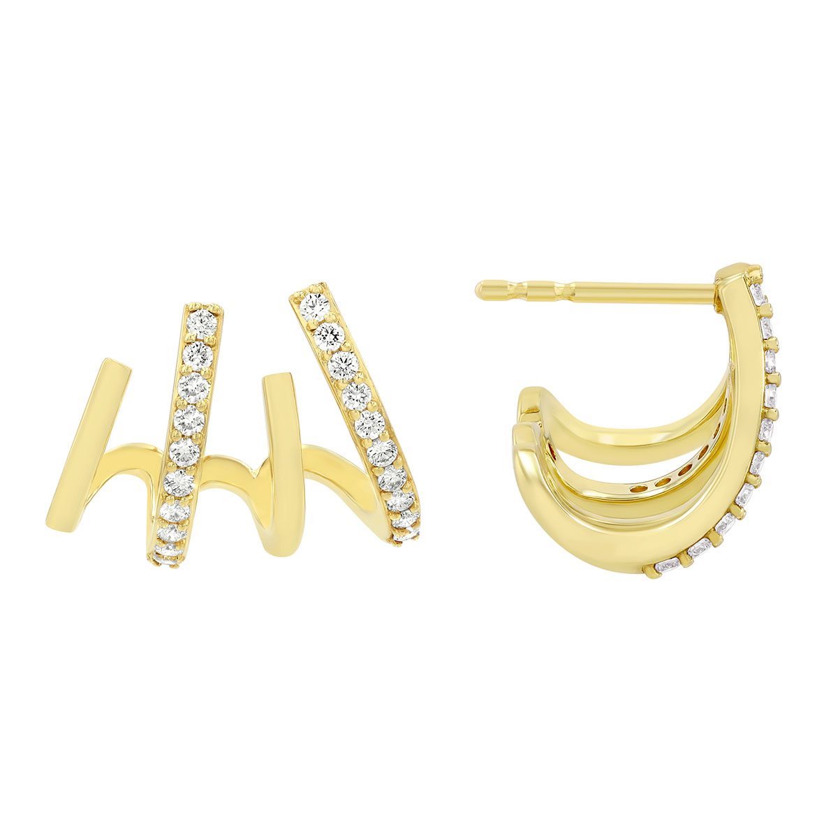 Roberto Coin Diamond Cuff Hoop Earrings in Yellow Gold