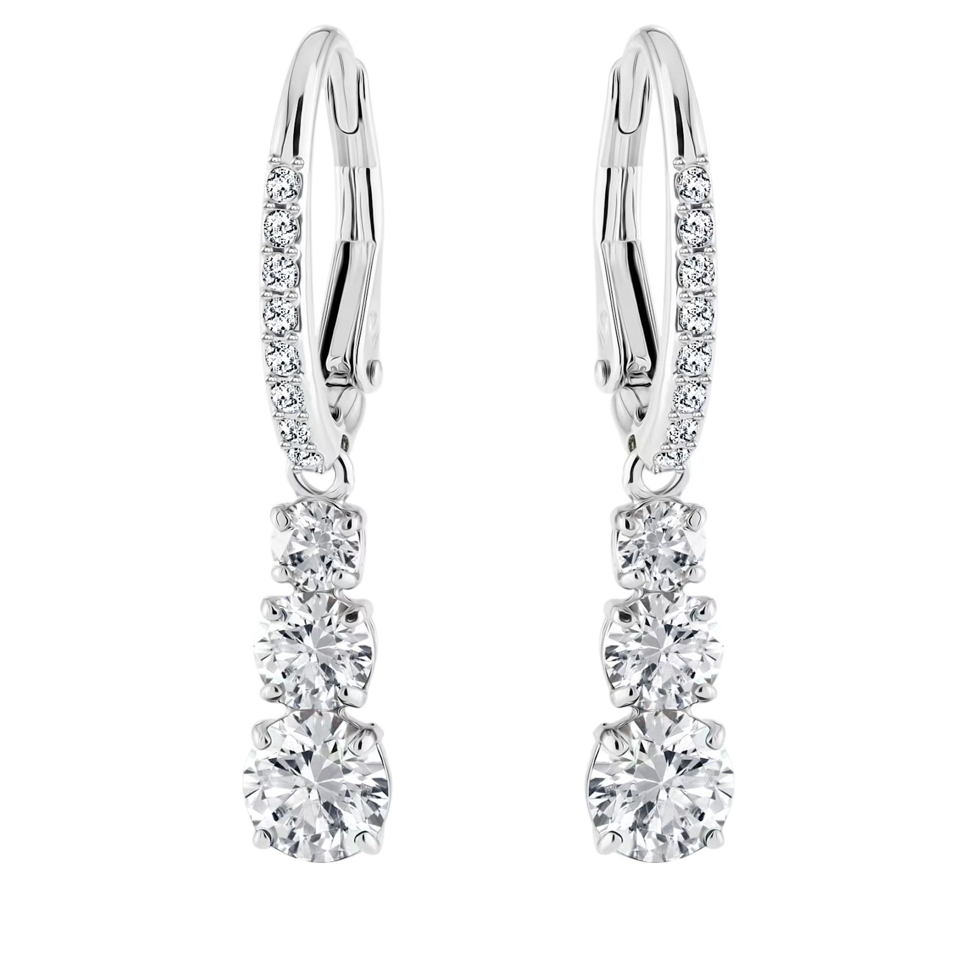 Swarovski Attract Trilogy Round Pierced Earrings, White Crystal with Rhodium Plating