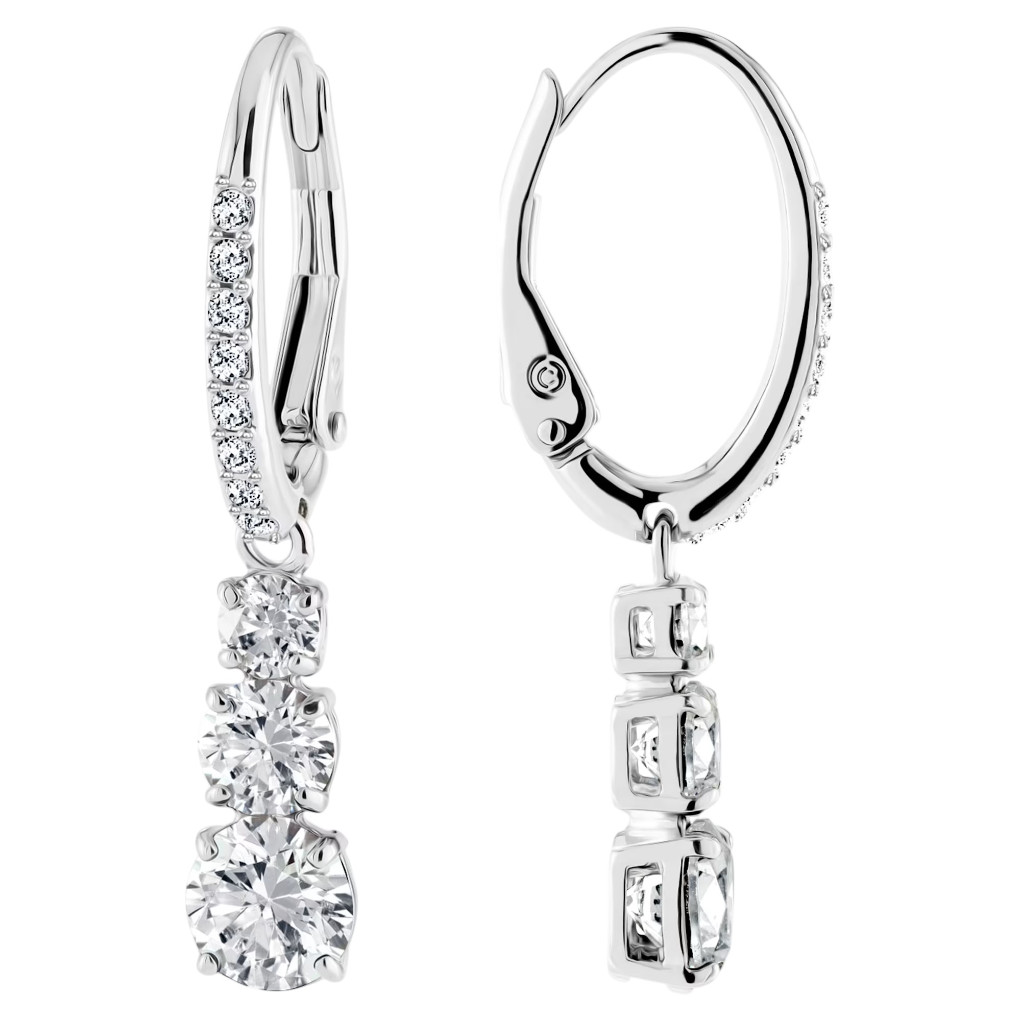 Swarovski Attract Trilogy Round Pierced Earrings, White Crystal with Rhodium Plating