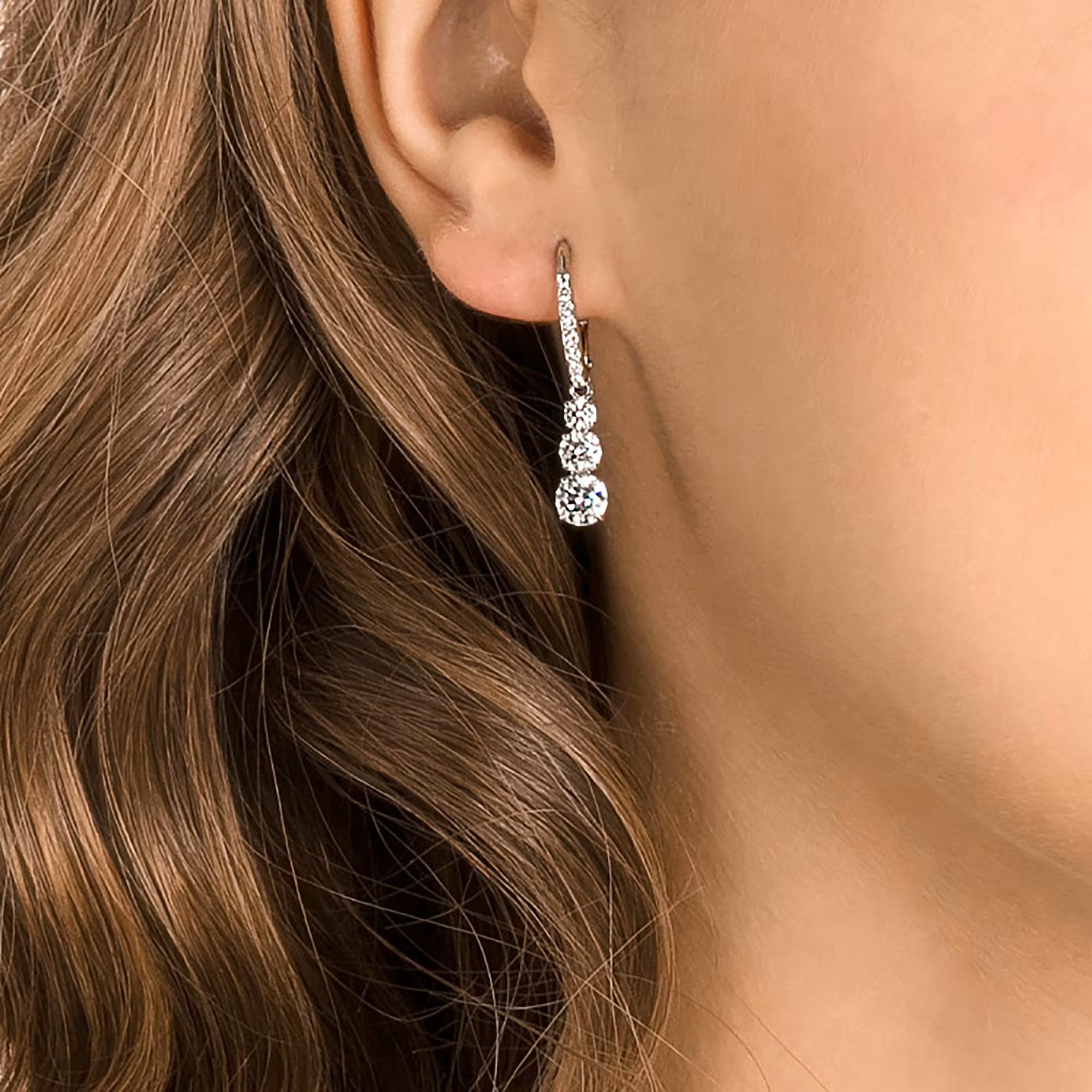 Swarovski Attract Trilogy Round Pierced Earrings, White Crystal with Rhodium Plating