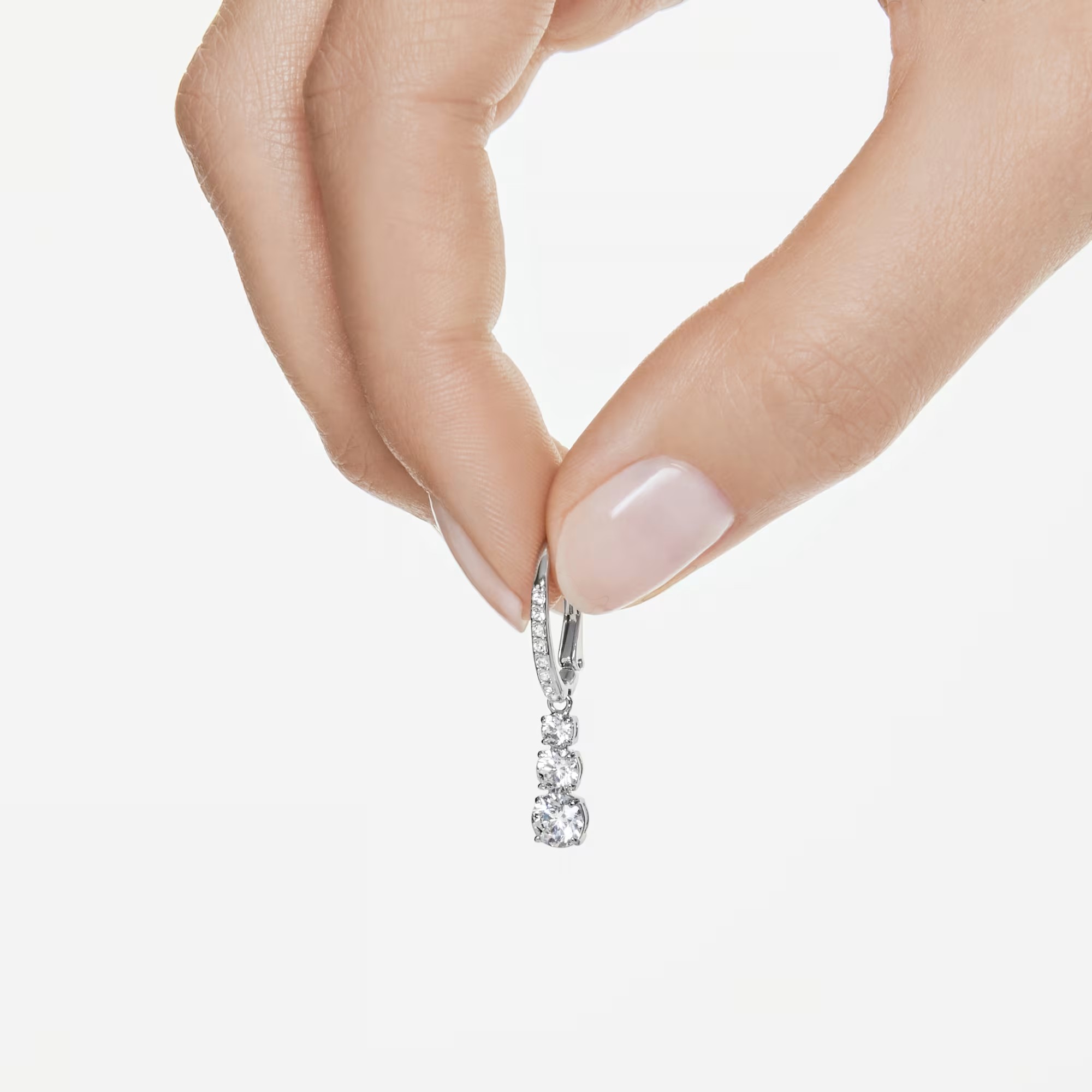 Swarovski Attract Trilogy Round Pierced Earrings, White Crystal with Rhodium Plating