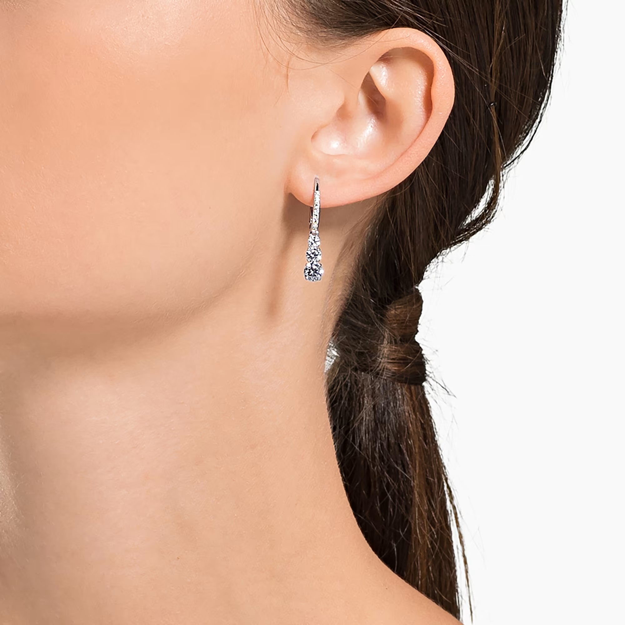 Swarovski Attract Trilogy Round Pierced Earrings, White Crystal with Rhodium Plating
